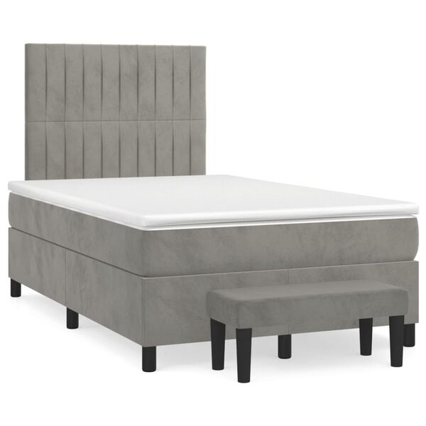vidaXL Cama box spring con colch&oacute;n terciopelo gris claro 120x200 cm