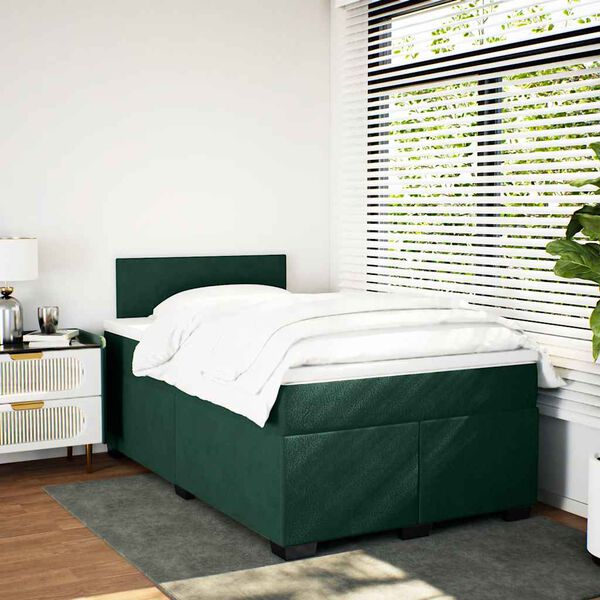 vidaXL Cama box spring con colch&oacute;n terciopelo verde oscuro 120x200 cm