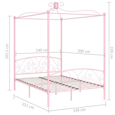 vidaXL Estructura de cama con dosel metal rosa 140x200 cm