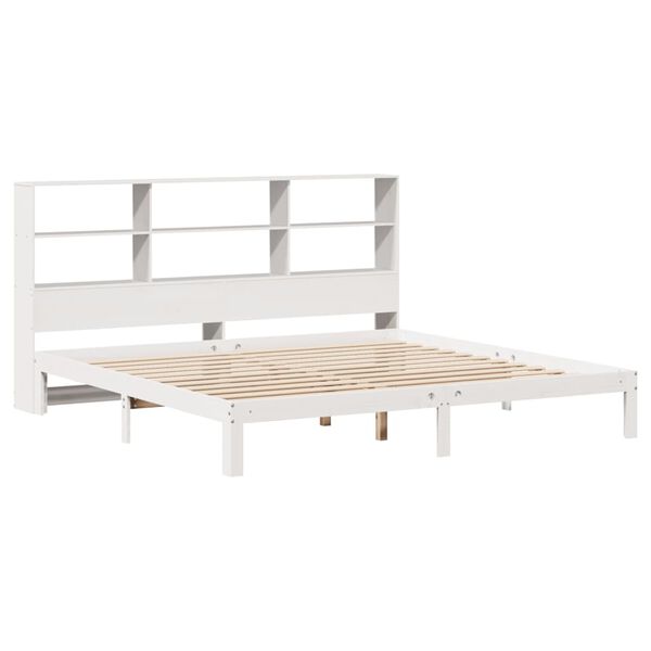 vidaXL Cama con estanter&iacute;a sin colch&oacute;n madera maciza blanca 180x200 cm