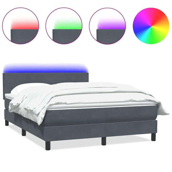 vidaXL Cama box spring con colch&oacute;n y LED terciopelo gris oscuro 140x220 cm