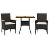 vidaXL Set de comedor jard&iacute;n 3 pzas con cojines rat&aacute;n PE acacia negro