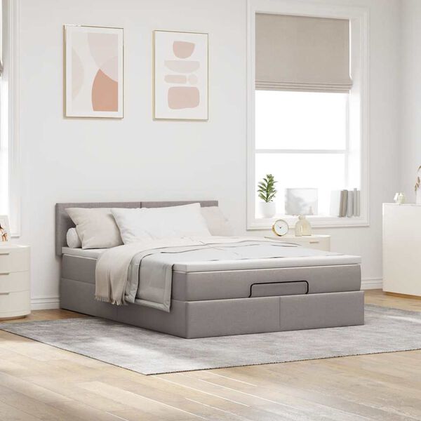 vidaXL Cama otomana con colch&oacute;n tela gris pardo 140x190 cm