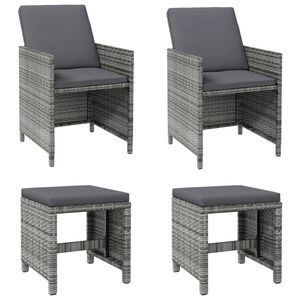 vidaXL Conjunto de silla de jard&iacute;n y taburete 4 piezas rat&aacute;n PE gris
