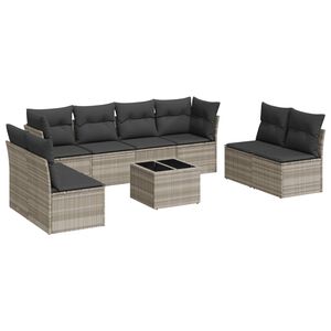vidaXL Set muebles jard&iacute;n 9 pzas y cojines rat&aacute;n sint&eacute;tico gris claro
