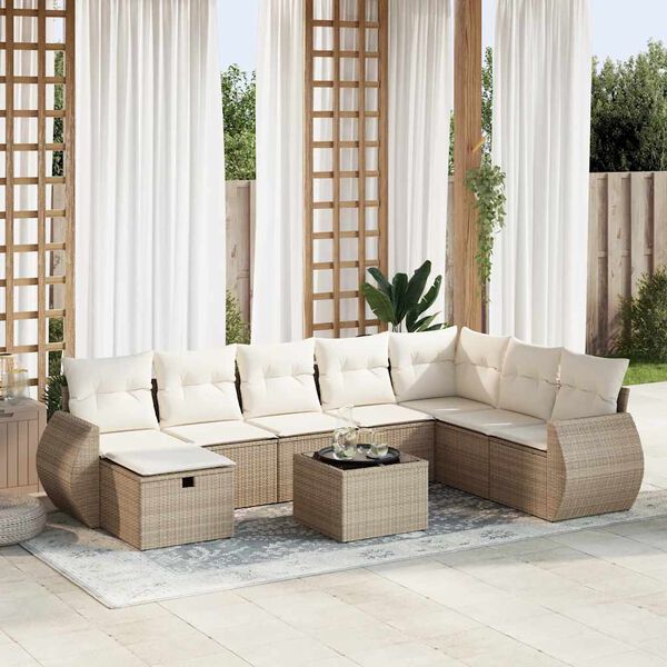 vidaXL Set de sof&aacute;s de jard&iacute;n con cojines 9 pzas rat&aacute;n sint&eacute;tico beige