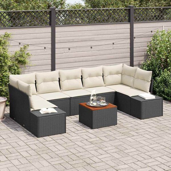 vidaXL Conjunto de sof&aacute;s de jard&iacute;n 8 pcs Negro rat&aacute;n sint&eacute;tico