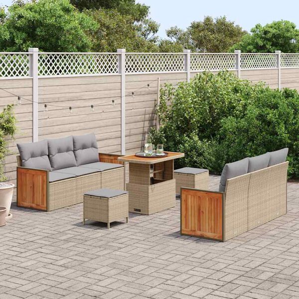 vidaXL Conjunto de sof&aacute;s de jard&iacute;n con coj&iacute;n 9 pcs Beige y Gris Claro