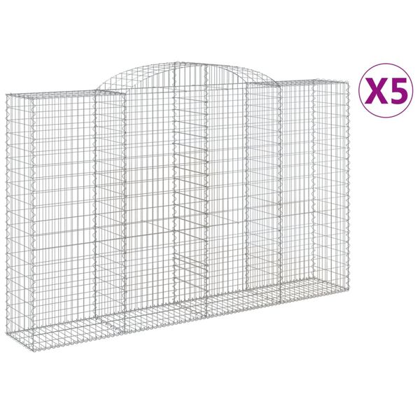 vidaXL Cestas de gaviones 5 uds forma de arco hierro 300x50x180/200 cm