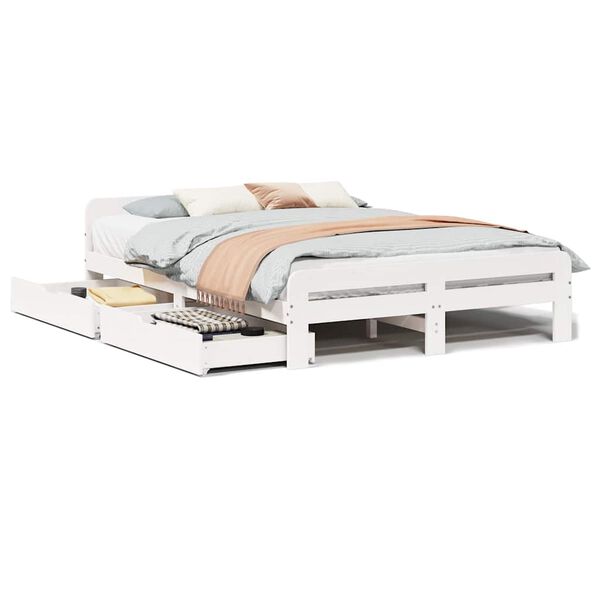 vidaXL Estructura de cama sin colch&oacute;n madera de pino blanca 140x190 cm