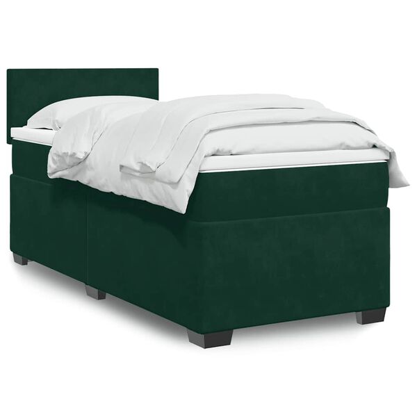 vidaXL Cama box spring con colch&oacute;n terciopelo verde oscuro 100x200 cm