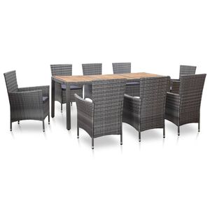 vidaXL Set de comedor de jard&iacute;n 9 pzas y cojines rat&aacute;n sint&eacute;tico gris