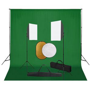 vidaXL Kit de estudio fotogr&aacute;fico con luces softbox, fondo y reflector