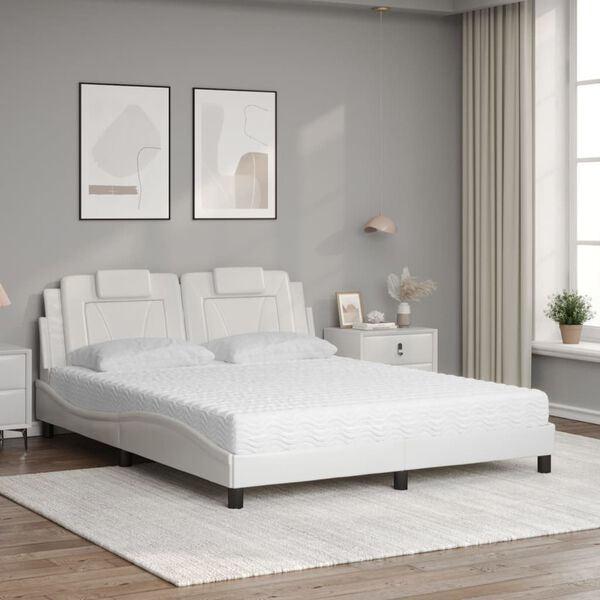 vidaXL Cama Viana con colch&oacute;n cuero sint&eacute;tico blanco 160x200 cm