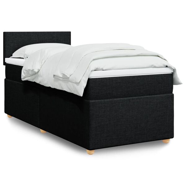 vidaXL Cama box spring individual con colch&oacute;n tela negro