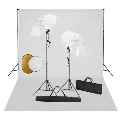 vidaXL Kit estudio fotográfico lámparas sombrillas fondo y reflector