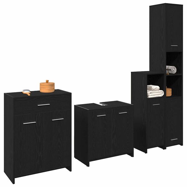 vidaXL Juego de muebles de baño 4 pcs Roble Negro Madera de ingeniería