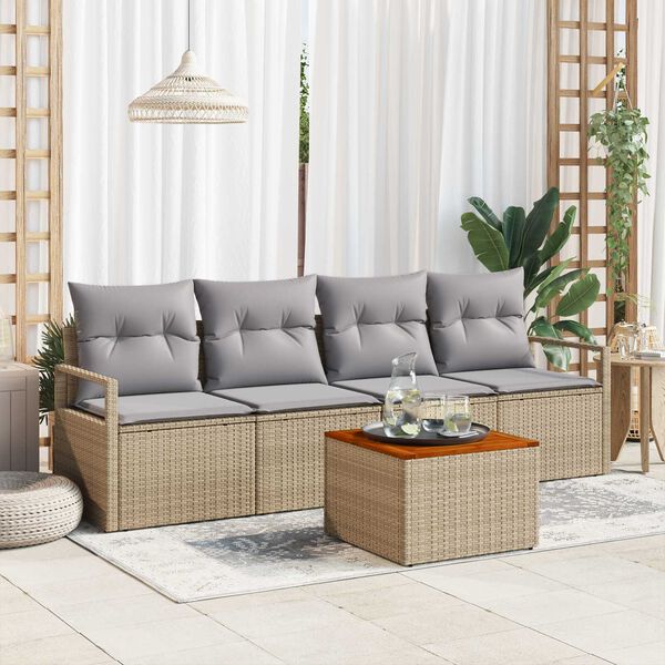 vidaXL Conjunto de sof&aacute;s de jard&iacute;n 5 pcs Beige y Gris Claro