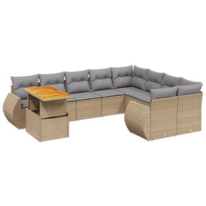 vidaXL Juego de sof&aacute;s jard&iacute;n con cojines beige 10 pzas rat&aacute;n sint&eacute;tico