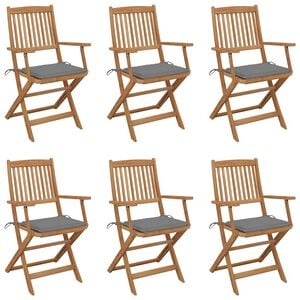 vidaXL Sillas plegables (6 unidades) con cojines, de madera maciza de acacia.