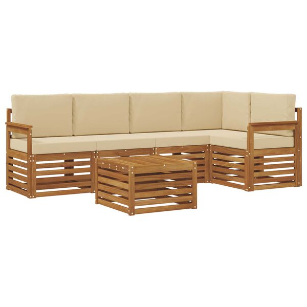 vidaXL Juegos de sof&aacute;s 6 pcs Natural y Beige Madera de Acacia S&oacute;lida