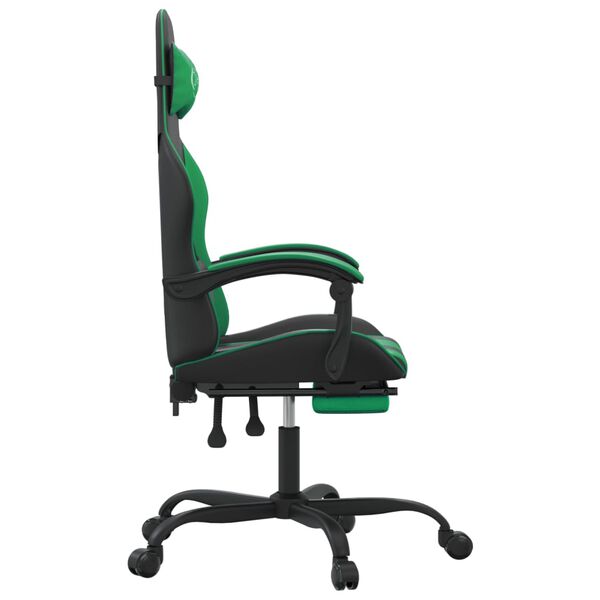 vidaXL Silla gaming giratoria y reposapi&eacute;s cuero sint&eacute;tico negro verde