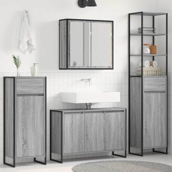 vidaXL Juego de muebles de ba&ntilde;o Gris Sonoma Madera de ingenier&iacute;a