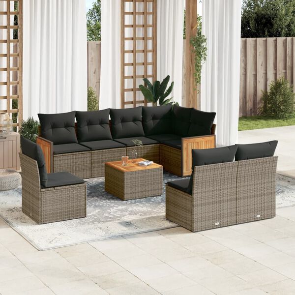 vidaXL Set de muebles de jardín 9 pzas y cojines ratán sintético gris