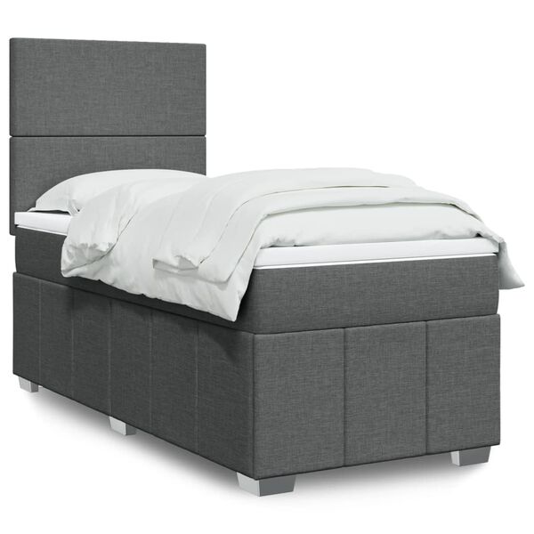 vidaXL Cama box spring con colch&oacute;n tela gris oscuro 90x200 cm