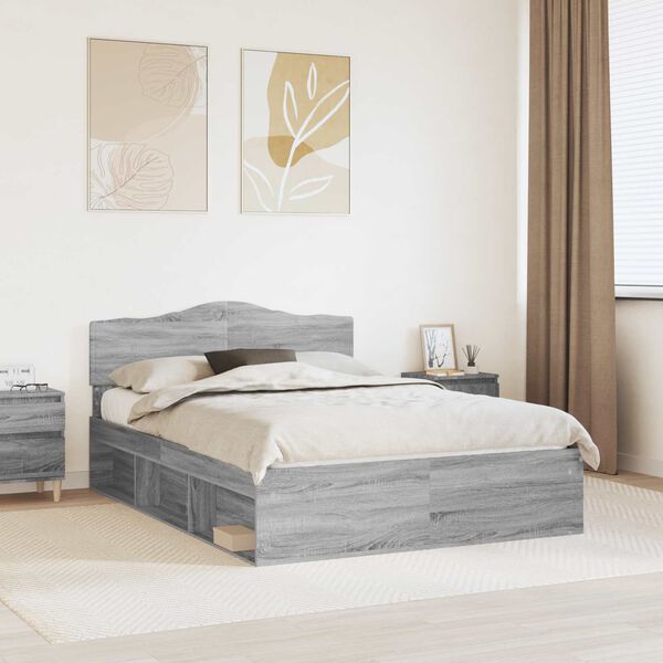 vidaXL Estructura de cama con cabecera Gris Sonoma 140 x 190 cm