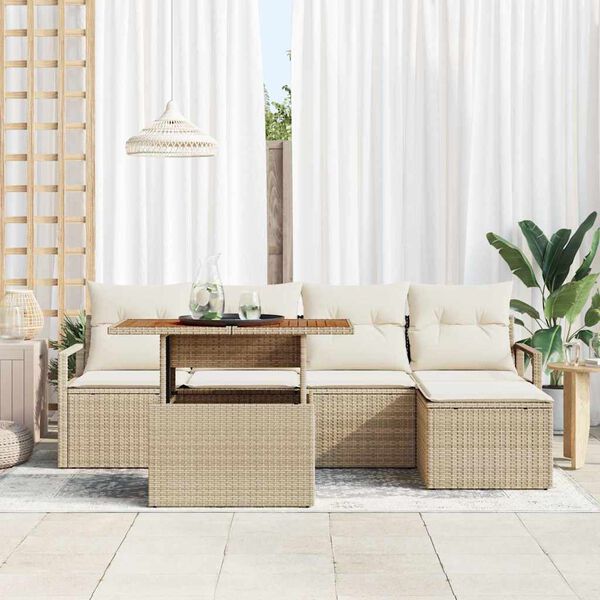 vidaXL Conjunto de sof&aacute; de jard&iacute;n 6 pcs Beige Polirat&aacute;n