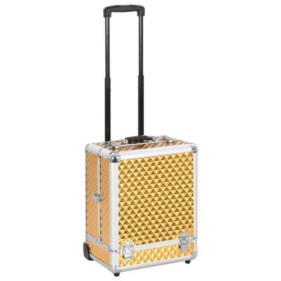 vidaXL Maletín trolley de maquillaje aluminio dorado 35x29x45 cm