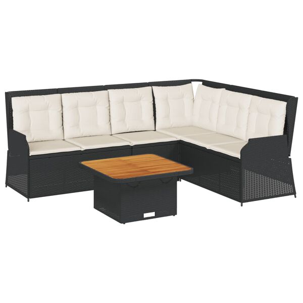 vidaXL Set de muebles de jard&iacute;n 5 pzas y cojines rat&aacute;n sint&eacute;tico negro