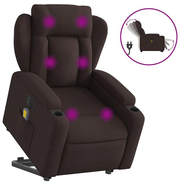 vidaXL Sill&oacute;n masaje el&eacute;ctrico reclinable elevable tela marr&oacute;n oscuro