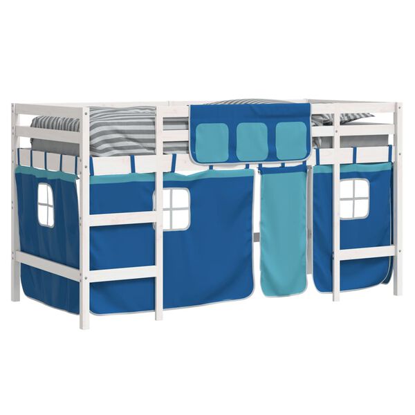 vidaXL Cama alta para ni&ntilde;os con cortinas madera pino azul 90x190 cm