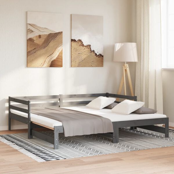 vidaXL Sof&aacute; cama extra&iacute;ble sin colch&oacute;n gris 2x(90x200) cm