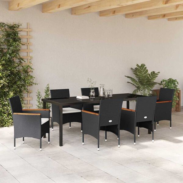 vidaXL Conjunto de Comedor de Jard&iacute;n 7 pcs Negro rat&aacute;n sint&eacute;tico