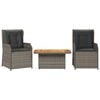 vidaXL Set de muebles de jard&iacute;n 3 pzas y cojines rat&aacute;n sint&eacute;tico gris