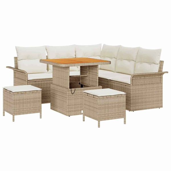vidaXL Conjunto de sof&aacute; de jard&iacute;n 8 pcs Beige rat&aacute;n sint&eacute;tico
