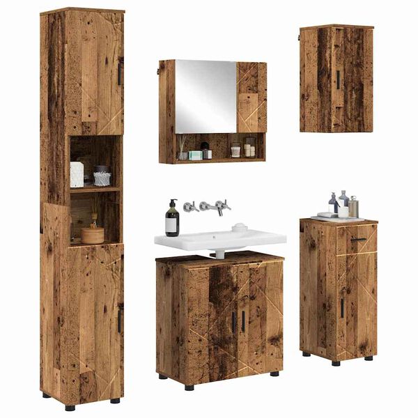 vidaXL Juego de muebles de ba&ntilde;o con caj&oacute;n 5 pcs Madera Vieja