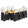 vidaXL Set de mesa y sillas de jard&iacute;n 9 pzas y cojines rat&aacute;n PE negro