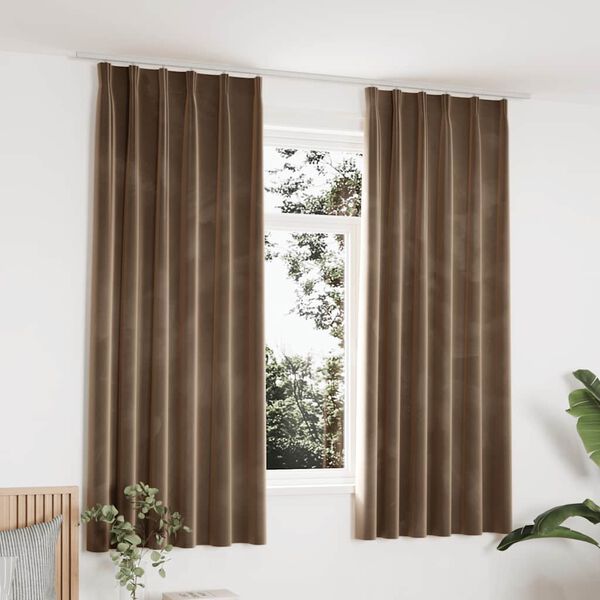 vidaXL Cortinas opacas con ganchos 2 pzas terciopelo beige 140x175 cm