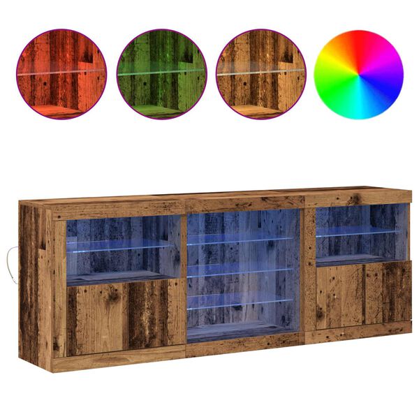 vidaXL Aparador LED Madera vieja 181,5 x 37 x 67 cm