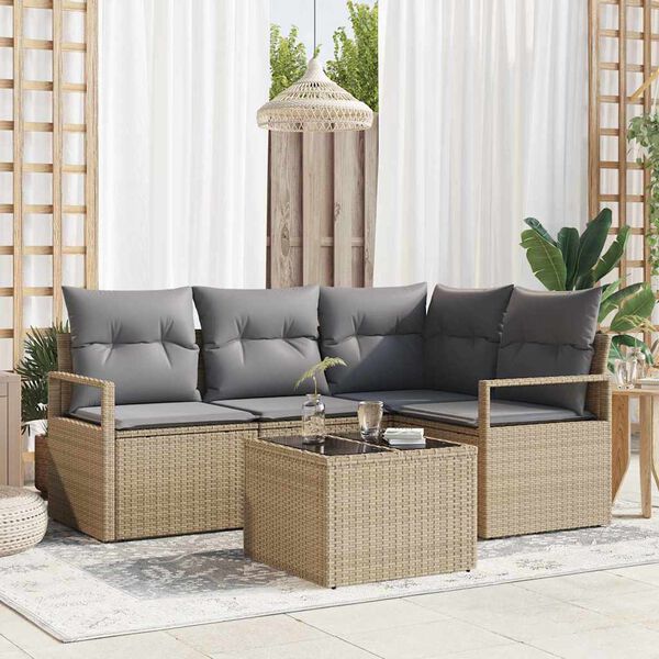 vidaXL Conjunto de sof&aacute; de jard&iacute;n con coj&iacute;n 5 pcs Beige y Gris Claro