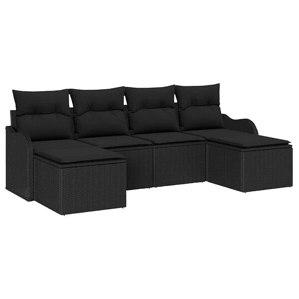 vidaXL Conjunto de sof&aacute; de jard&iacute;n con coj&iacute;n 6 pcs Negro Polirat&aacute;n