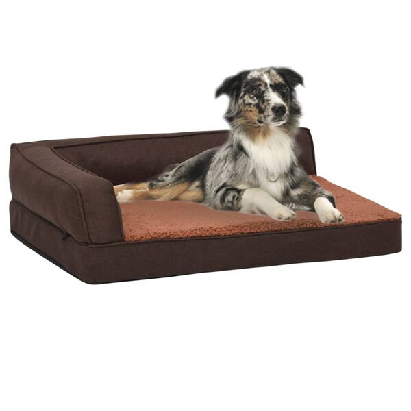 vidaXL Colch&oacute;n de cama de perro ergon&oacute;mico aspecto lino marr&oacute;n 60x42cm