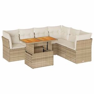 vidaXL Set sof&aacute;s de jard&iacute;n 7 piezas y cojines rat&aacute;n sint&eacute;tico beige