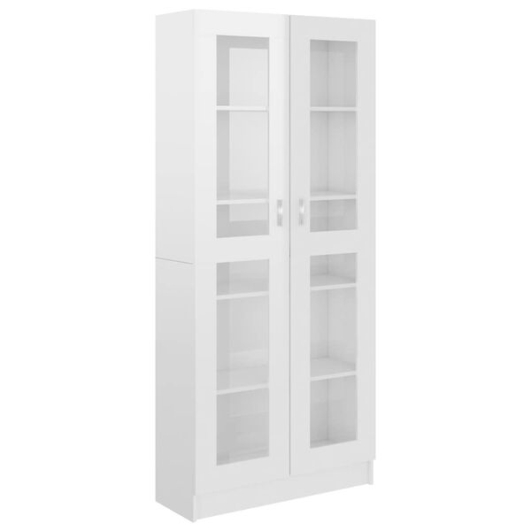 vidaXL Vitrina de madera contrachapada blanco brillo 82,5x30,5x185cm
