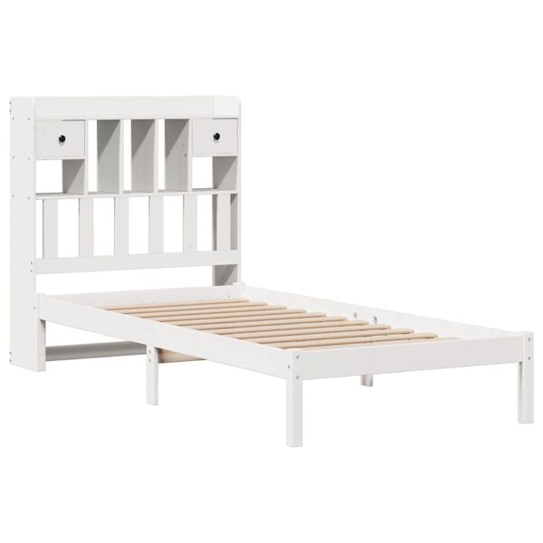 vidaXL Cama con estanter&iacute;a sin colch&oacute;n madera maciza blanco 90x200 cm