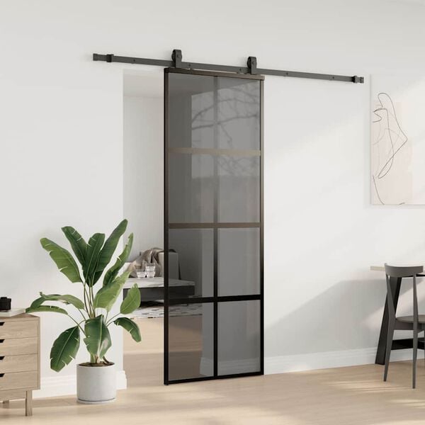 vidaXL Puerta corredera con herrajes negro 76x205 cm vidrio templado